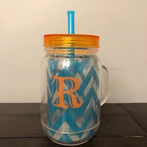 R plastic mason jar with handle and straw cup